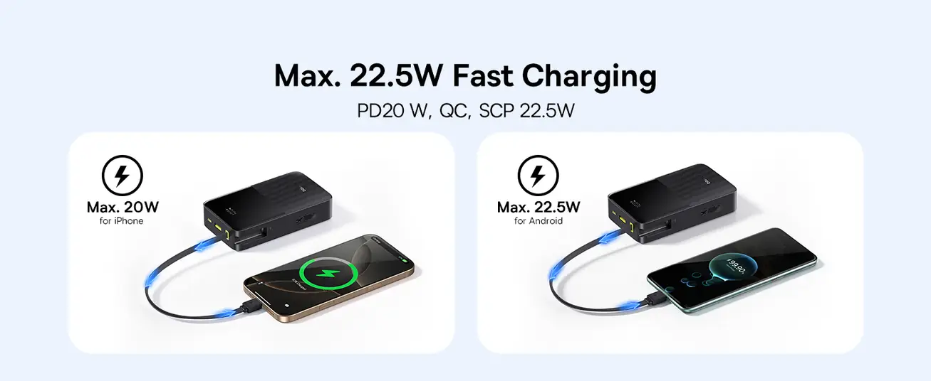 LiPo PowerBank 20000mAh 22.5W USB-A + USB-C со встроенным кабелем USB-C, Bipow2 Pro EnerFill черный BASEUS E0027701 6932172691899