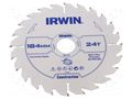 Circular saw; Ø: 184mm; Teeth: 24; wood; Holder: assembly hole; 30mm IRWIN IRW-1897197