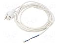 Cable; 2x1mm2; CEE 7/17 (C) plug,wires; PVC; 5m; white; 16A; 250V JONEX WJ-24-2/10/5WH