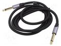 Cable; Jack 6,3mm 2pin plug,both sides; 1.5m; black; Øcable: 6mm VENTION BASHG