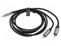 Cable; RCA plug x2,USB C plug; gold-plated; 0.5m; black; Cu; 29AWG VENTION BGUHD