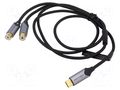 Cable; RCA socket x2,USB C plug; gold-plated; 1m; black; Cu; 29AWG VENTION BGVHF