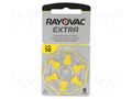 Battery: zinc air (ZnO2); AC10,coin,R536; 1.4V; 105mAh; 6pcs. RAYOVAC BAT-HA10