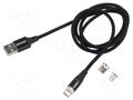 Cable; magnetic,USB 2.0; 1m; black; 480Mbps; textile; 3A SAVIO SAVKABELCL-152