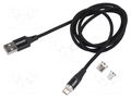 Cable; magnetic,USB 2.0; 1m; black; 480Mbps; textile; 3A SAVIO SAVKABELCL-152