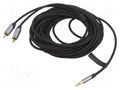 Cable; Jack 3.5mm 3pin plug,RCA plug x2; 10m; black; PVC; textile VENTION BCNBL