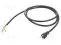 Cable; 3x14AWG; NEMA 5-15 (B) plug,wires; PVC; 2m; black; 15A; 125V Qualtek Electronics 311024-01