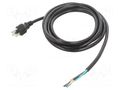 Cable; 3x16AWG; NEMA 5-15 (B) plug,wires; PVC; 3m; black; 13A; 125V Qualtek Electronics 311022-01