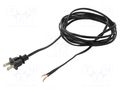 Cable; 2x18AWG; NEMA 1-15 (A) plug,wires; PVC; 2.7m; black; 10A Qualtek Electronics 221002-01