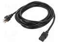 Cable; 3x18AWG; IEC C13 female,NEMA 5-15 (B) plug; PVC; 4.6m Qualtek Electronics 312127-01
