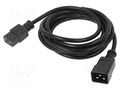 Cable; 3x14AWG; IEC C19 female,IEC C20 male; PVC; 3m; black; 15A Qualtek Electronics 331010-01