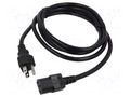 Cable; 3x18AWG; NEMA 5-15 (B) plug,wires; PVC; 2.3m; black; 10A Qualtek Electronics 312008-01