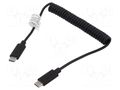 Cable; coiled,USB 2.0; USB C plug,both sides; nickel plated DIGITUS AK-300431-006-S