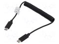 Cable; coiled,USB 2.0; USB C plug,both sides; nickel plated DIGITUS AK-300431-006-S