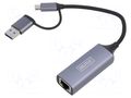 USB to Ethernet adapter; USB 3.1; grey; 0.15m DIGITUS DN-3028
