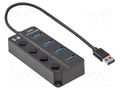 Hub USB; USB A socket x4,USB A plug; USB 3.0; with switch; black AKYGA AK-AD-33