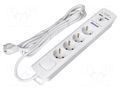 Plug socket strip: protective; Sockets: 4; 230VAC; 16A; white; 3m ORNO ORAE13243GS/W/3M