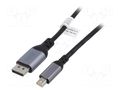 Cable; DisplayPort 1.2,HDCP 2.2; 1m; black; aluminium DIGITUS DB-340106-010-S