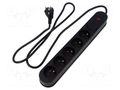 Plug socket strip: protective; Sockets: 5; 230VAC; 10A; black; 3m PLASTROL W-00019