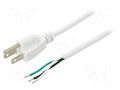 Cable; 3x18AWG; NEMA 5-15 (B) plug,wires; PVC; 2m; white; 10A; 125V LIAN DUNG S21-3/18/2WH