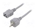 Cable; 3x1.5mm2; CEE 7/7 (E/F) plug,IEC C19 female; PVC; 2m; grey LIAN DUNG SN25-3/15/2GY