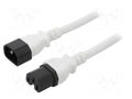 Cable; 3x14AWG; IEC C14 male,IEC C15 female; PVC; 1m; white; 15A LIAN DUNG SN28-3/14/1.0WH