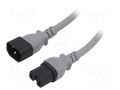 Cable; 3x14AWG; IEC C14 male,IEC C15 female; PVC; 3m; grey; 15A LIAN DUNG SN28-3/14/3.0GY
