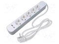 Extension lead; 3x1.5mm2; Schuko; Sockets: 7; PVC; white; 1.5m; 16A PLASTROL W-30009