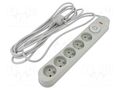Plug socket strip: protective; Sockets: 5; 230VAC; 10A; grey; 5m PLASTROL W-00022