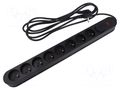 Plug socket strip: protective; Sockets: 8; 230VAC; 10A; black; 1.5m PLASTROL W-00025