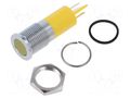 Indicator: LED; flat; yellow; Ø14mm; IP67; Q14; brass; ØLED: 10mm APEM Q14F1CXXY24E