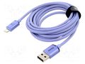 Cable; USB 2.0; Apple Lightning plug,USB A plug; 2m; violet; 2.4A BASEUS CAJY000105