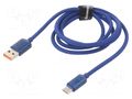 Cable; USB 2.0; USB A plug,USB C plug; 1.2m; blue; textile; 100W BASEUS CAJY000403