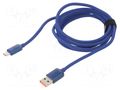 Cable; USB 2.0; USB A plug,USB C plug; 2m; blue; textile; 100W BASEUS CAJY000503