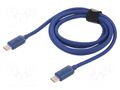 Cable; USB 2.0; USB C plug,both sides; 1.2m; blue; textile; 100W BASEUS CAJY000603