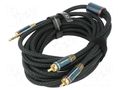 Cable; Jack 3.5mm 3pin plug,RCA plug x2; 5m; black; textile VENTION BCSGJ