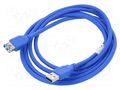 Cable; USB 3.0; USB A socket,USB A plug; gold-plated; 1.8m; blue LANBERG CA-US3E10CC-0018B