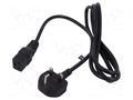 Cable; 3x1.5mm2; BS 1363 (G) plug,IEC C19 female; PVC; 1.8m; 13A POS POSAC-C19-13/UK18