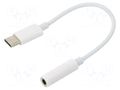 Cable; Jack 3.5mm socket,USB C plug; 0.15m; white GEMBIRD A-CM-3.5F-01