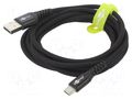 Cable; USB 2.0; USB A plug,USB C plug; 2m; black; silicone; 60W; 3A GOOBAY GOOBAY-74527