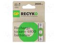 Re-battery: Ni-MH; AA; 1.2V; 2600mAh; ReCyko+; blister; Ready2Use GP ACCU-270AAHCE-B4