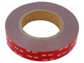 Tape: fixing; W: 25mm; L: 5.5m; Thk: 1.6mm; acrylic; grey; 39N/cm 3M 3M-160GF-25-5.5