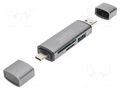 Card reader: memory; USB A socket,USB A plug,USB C plug; PnP DIGITUS DA-70886
