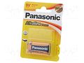 Battery: alkaline; 6F22; 9V; non-rechargeable; 1pcs; BRONZE PANASONIC BAT-6LF22/P-B1