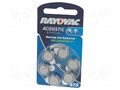 Battery: zinc air (ZnO2); AC675,coin,R1154; 1.45V; 640mAh; 6pcs. RAYOVAC BAT-HA675