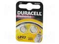 Battery: alkaline; LR43,coin,R1142; 1.5V; 73mAh; non-rechargeable DURACELL BAT-LR43/DR