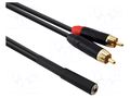 Cable; Jack 3.5mm socket,RCA plug x2; 9m; black; PVC REDS MUSIC AU2890BX