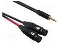 Cable; Jack 3.5mm plug,XLR female 3pin x2; 15m; black; PVC REDS MUSIC AU36150BX