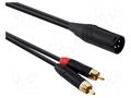 Cable; RCA plug x2,XLR male 3pin; 20m; black; PVC REDS MUSIC AU52200BX
