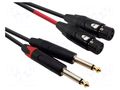 Cable; Jack 6,3mm plug x2,XLR female 3pin x2; 0.3m; black; PVC REDS MUSIC AU5603BX